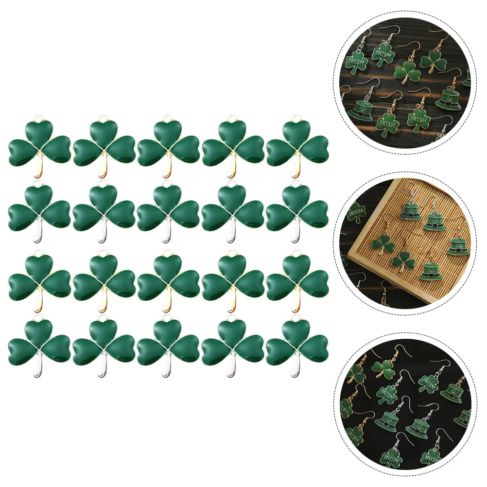 

20pcs Shamrock Shape Alloy Pendants Diy Jewelry Making Charms For Bracelets Necklaces Keychains Crafts St Patrick'S Day Decor
