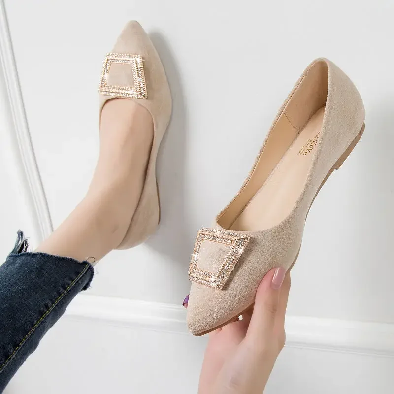 

Женские туфли на плоской подошве, элегантная вечерняя женская обувь без шнуровки с острым носком и квадратной пряжкой, шикарная, быстрая доставка, последний тренд лета 2023 г.