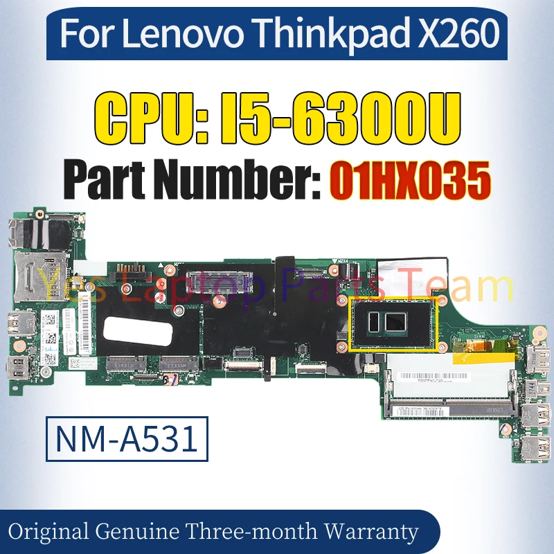 NM-A531 For Lenovo Thinkpad X260 Mainboard 01HX035 SR2F0 I5-6300U Notebook Motherboard 100％ Tested