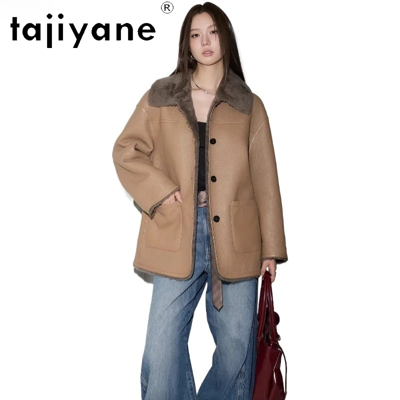 

Куртка TAJIYANE из 100% мериносовой овчины с натуральной шерстью, женская модная двусторонняя куртка, зимняя женская одежда, шуба
