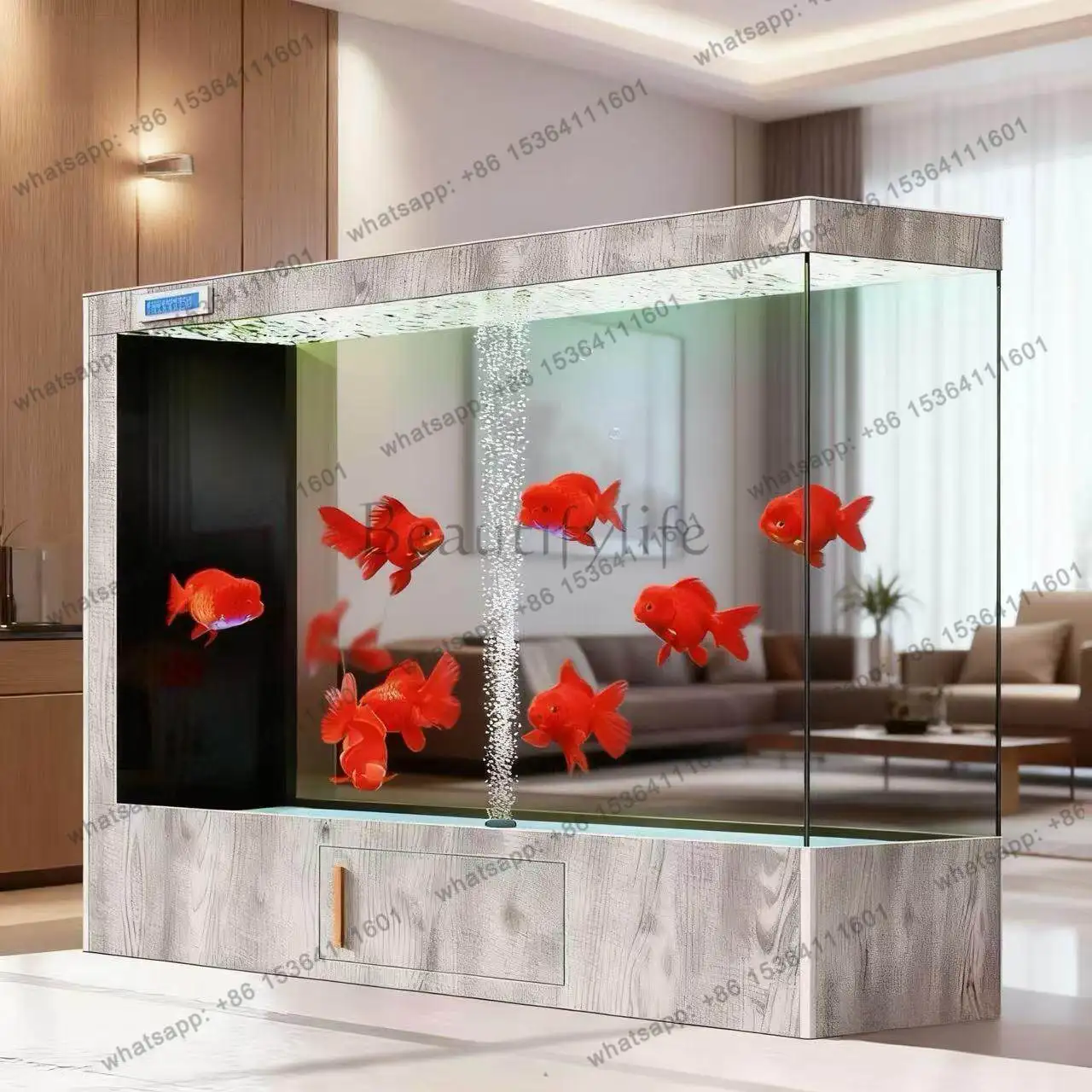 9Light luxury large office new fish tank ultra-white glass floor screen partition ecological aquarium