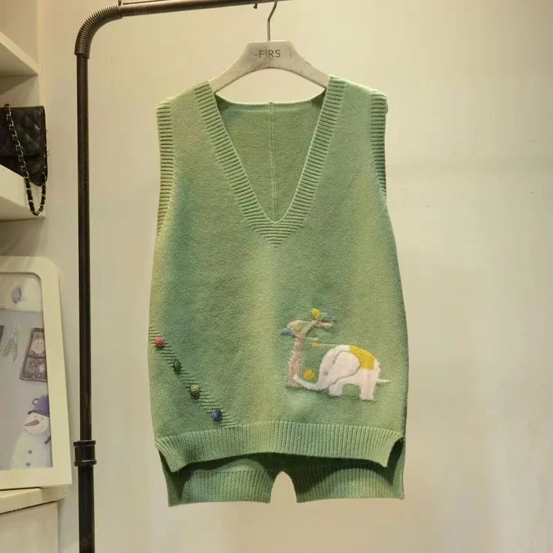 

Осенне-зимний вязаный жилет для женщин: универсальная верхняя одежда с V-образным вырезом, вышивкой, повседневный, удобный, дышащий, цветной