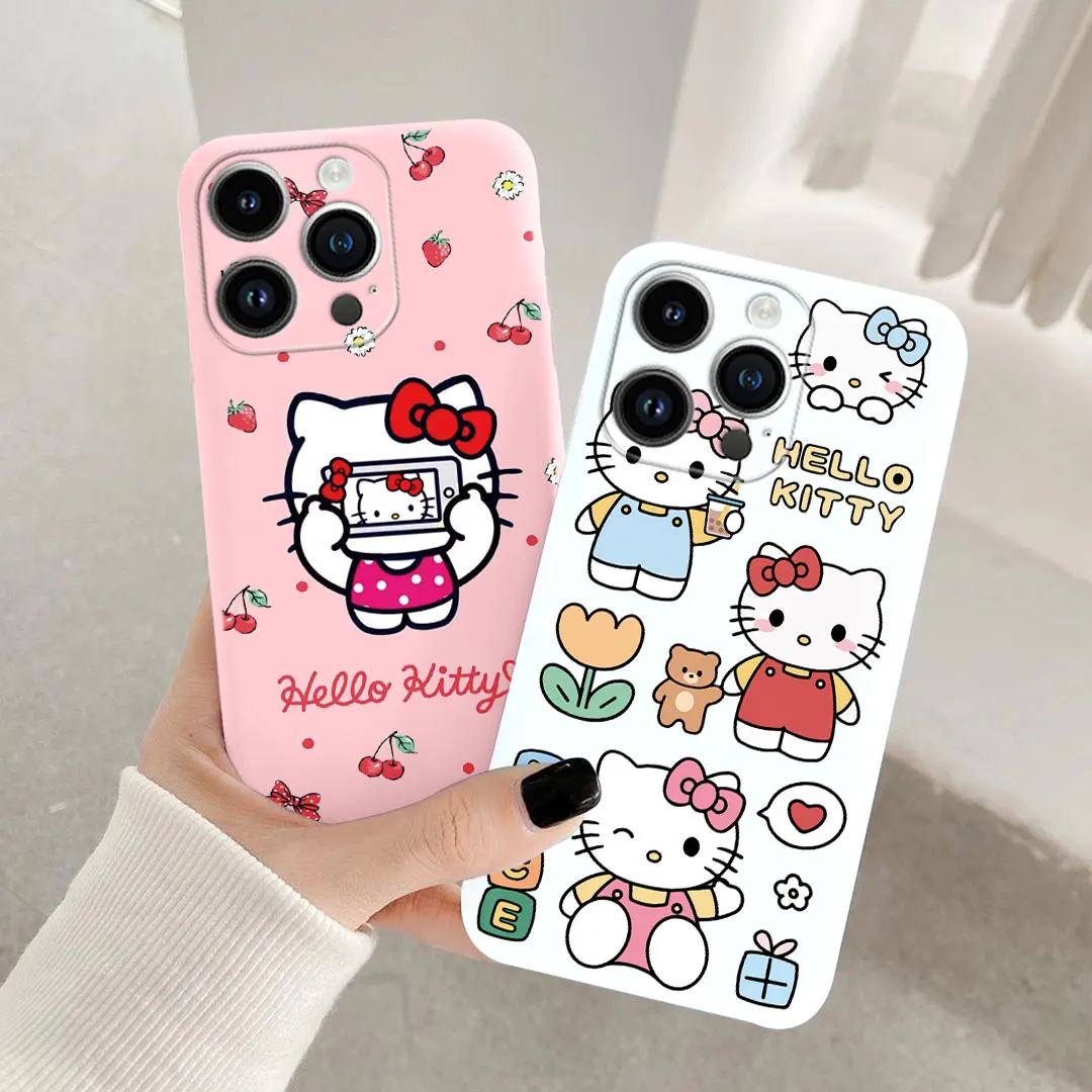 Cartoon Kuromi Kitty Cinnamoroll Coques de téléphone mignonnes pour Apple, iPhone 13 14 15 Plus Pro Max 13Pro 14Plus 15Pro 13Mini, Couverture arrière
