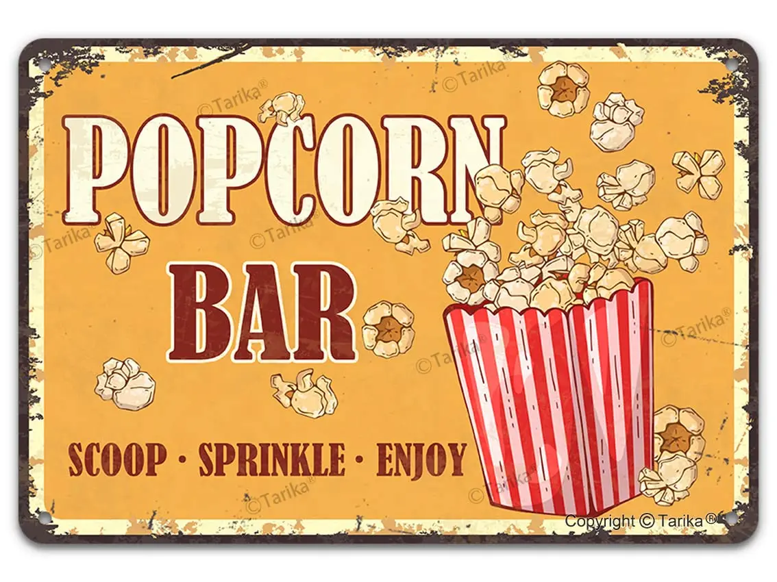 Popcorn Bar Scoop Sprinkle Enjoy Vintage Metal Tin Sign Poster Aluminum Sign Decor For Home Bar Diner Pub Club Cafe Retro Wall A