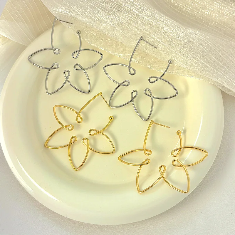 South Korea Dongdaemun Design Sense Gold Star Line Earring for Women Simple Five-pointed Star Shape Irregular Luxury Ear Jewelry