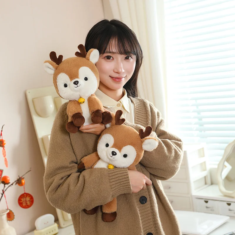 Kawaii Sit Stand Lying Plush Fawn Doll Soft Deer With Bell Decor Lovely Forest Animal Deer Stuffed Dolls Companion Plushie Toy