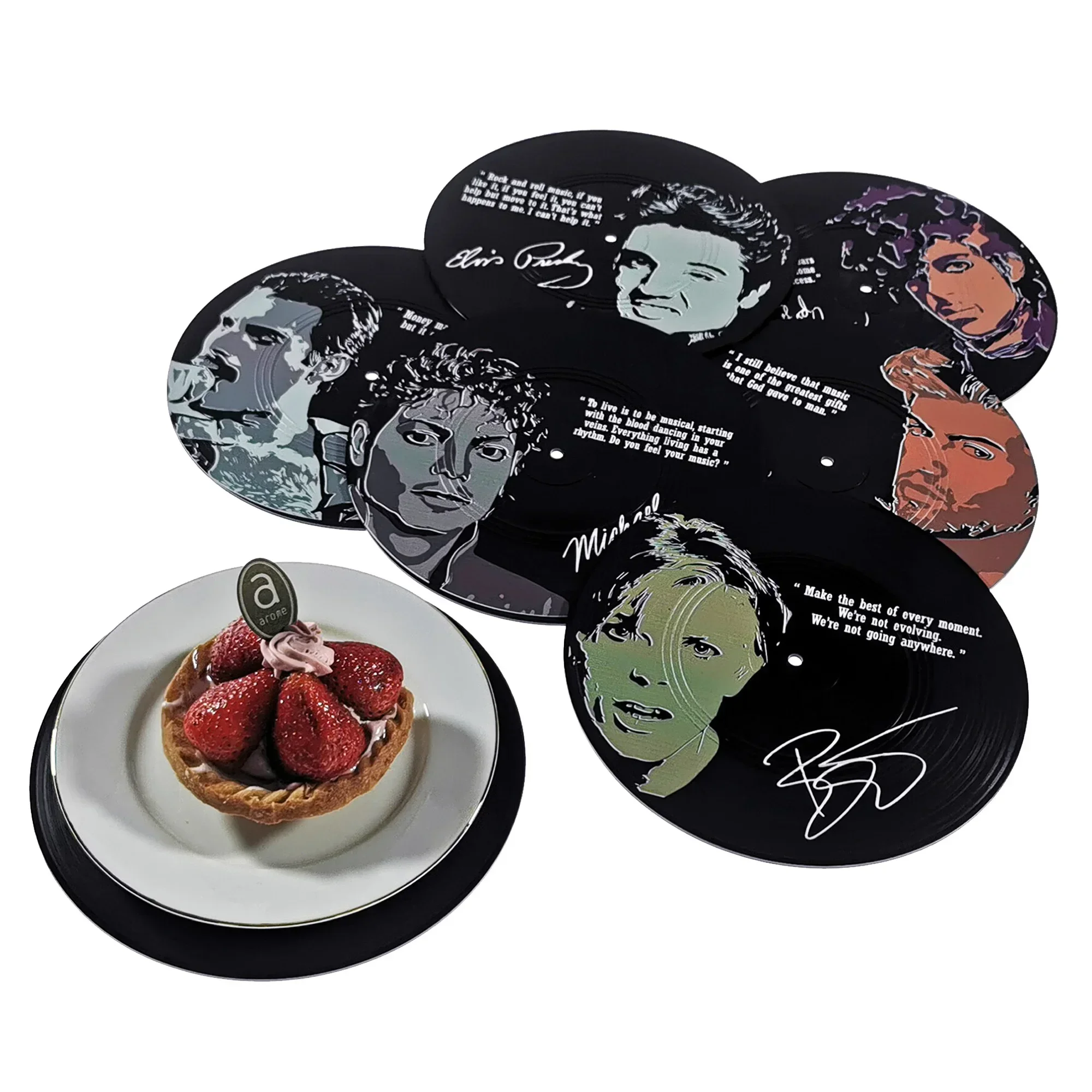 6pcs Anti-slip Retro Cup Mat Vinyl Record Coasters Music Drink Holder Mug Table Placemat Heat-resistant Non Slip ROCKABILLY Rock view 2
