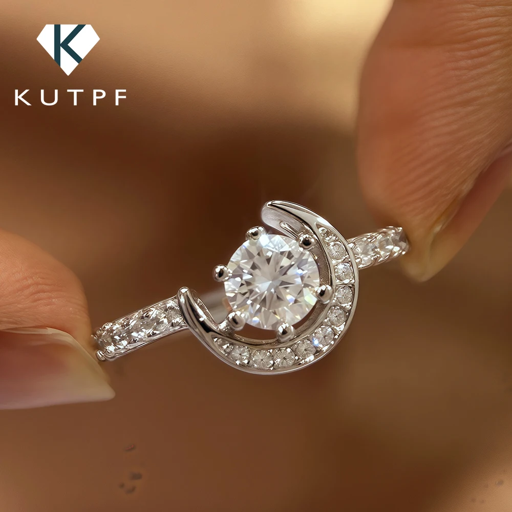 

0.5carat Star Moon Moissanite Diamond Rings with GRA for Women 925 Sterling Silver Plated White Gold Wedding Band Promise Ring