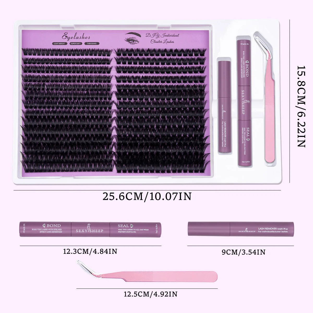 DIY Lash Clusters Kit Wispy Lashes Extensions Natural Volume Individual Lashes Kit with Bond&Seal Glue Remover Tweezer