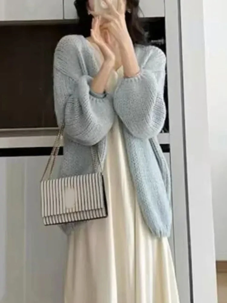 

Lazy Wind Retro Cardigan Women Casual Loose Long Sleeve Korean Knitted Sweaters Coats Vintage Fall Winter Simple Solid Tops New