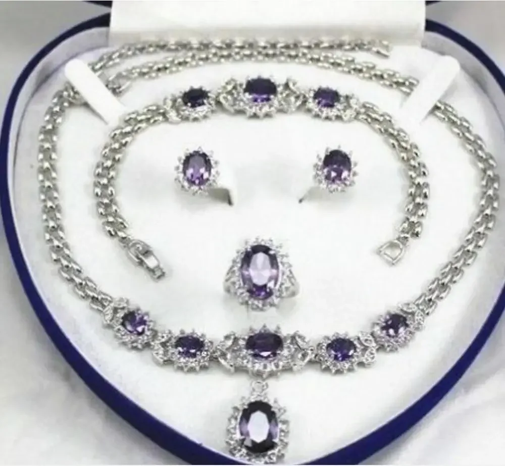 

Модные украшения, женские украшения, фиолетовые серьги с драгоценными камнями, браслет, ожерелье, кольцо без коробки