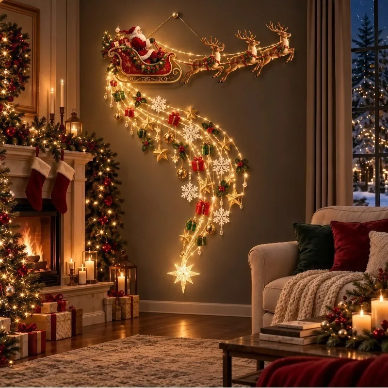 Christmas decoration, Christmas hat, Santa Claus luminous wall decoration, living room decoration, wall decoration atmosphere