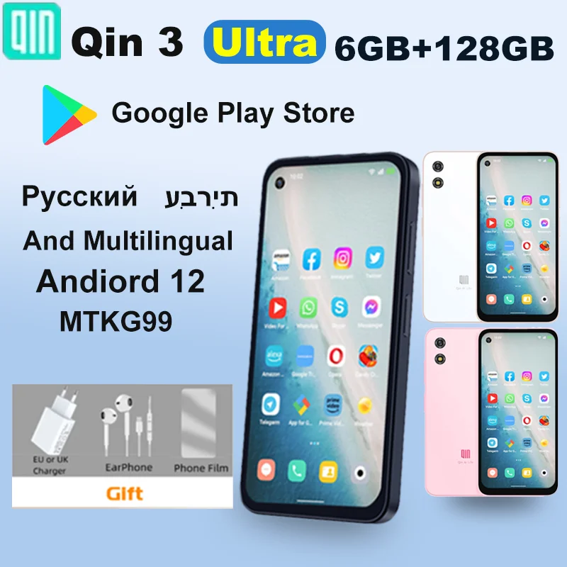 Qin 3 Ultra Google Version Play Store Global Android 12 MTK G99 5.02 Inch 6GB 128GB Multilingual Mini Smart Phone