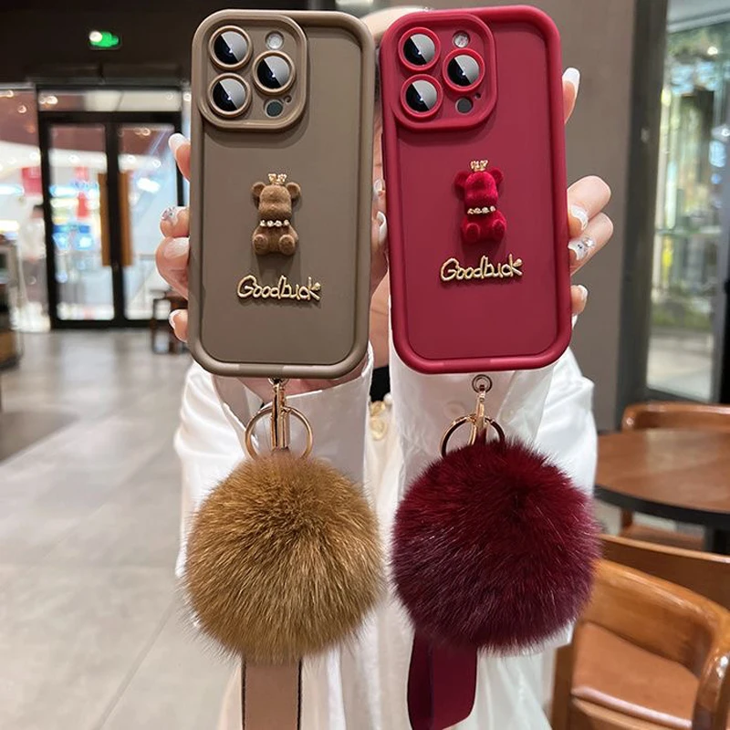 Silikonowe etui na telefon 3D Cute Bear dla Xiaomi Redmi Note 13 12 Pro Plus 5G 13 12S 11S 11 10S 10 Redmi 12 13C Plush Wristband Cover