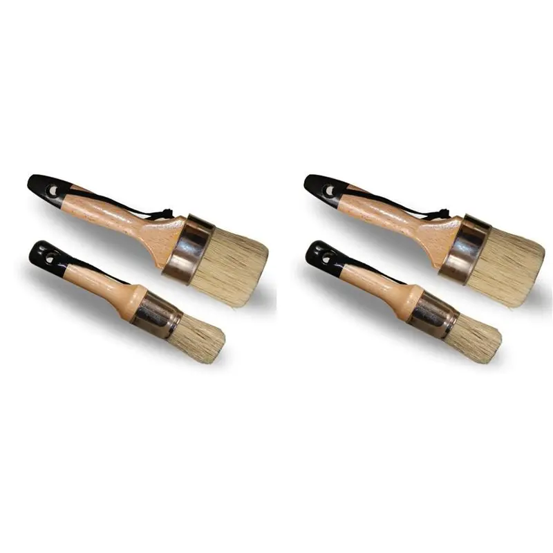 A01F-Chalk Wax Paint Brush - 4 Pcs 2 Round Paint Brush Furniture Painting 2 Oval Chalk Paint - Bristle Paint Brushes Set