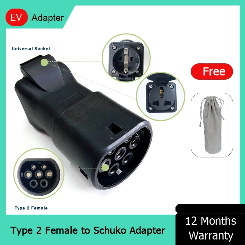 V2L EU Adapter Vehicle to Load Discharge EV Adapter Type 2 Female Plug to EU Schuko Adapter