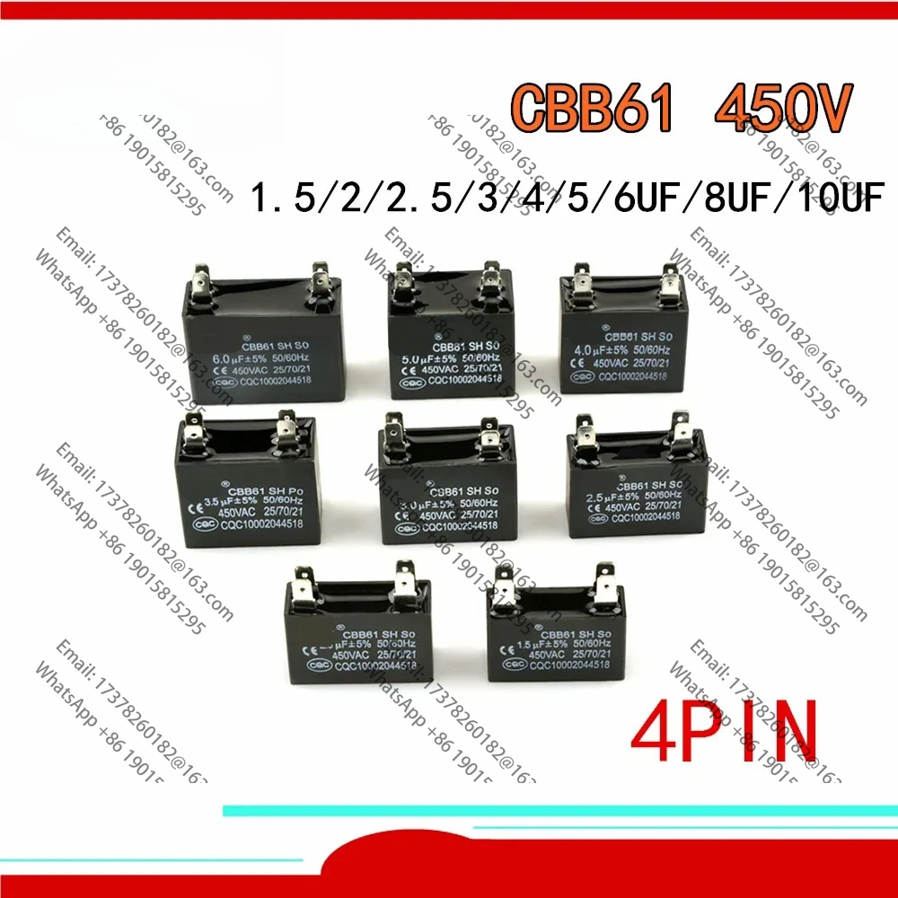 5 peças cbb61 cbb6 3uf 4uf 4.5uf 5uf 6uf 7uf 8uf 10uf 12uf 450v ar condicionado placa principal placa de circuito ventilador iniciar capacitor relé