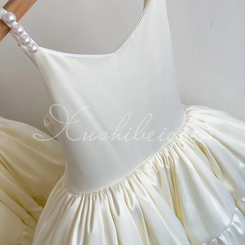 Flower Girl Princess Dresses for Wedding Birthday Party Ball Gown V Neck Junior Bridesmaids Pageant Formal Ball Gown for Kids