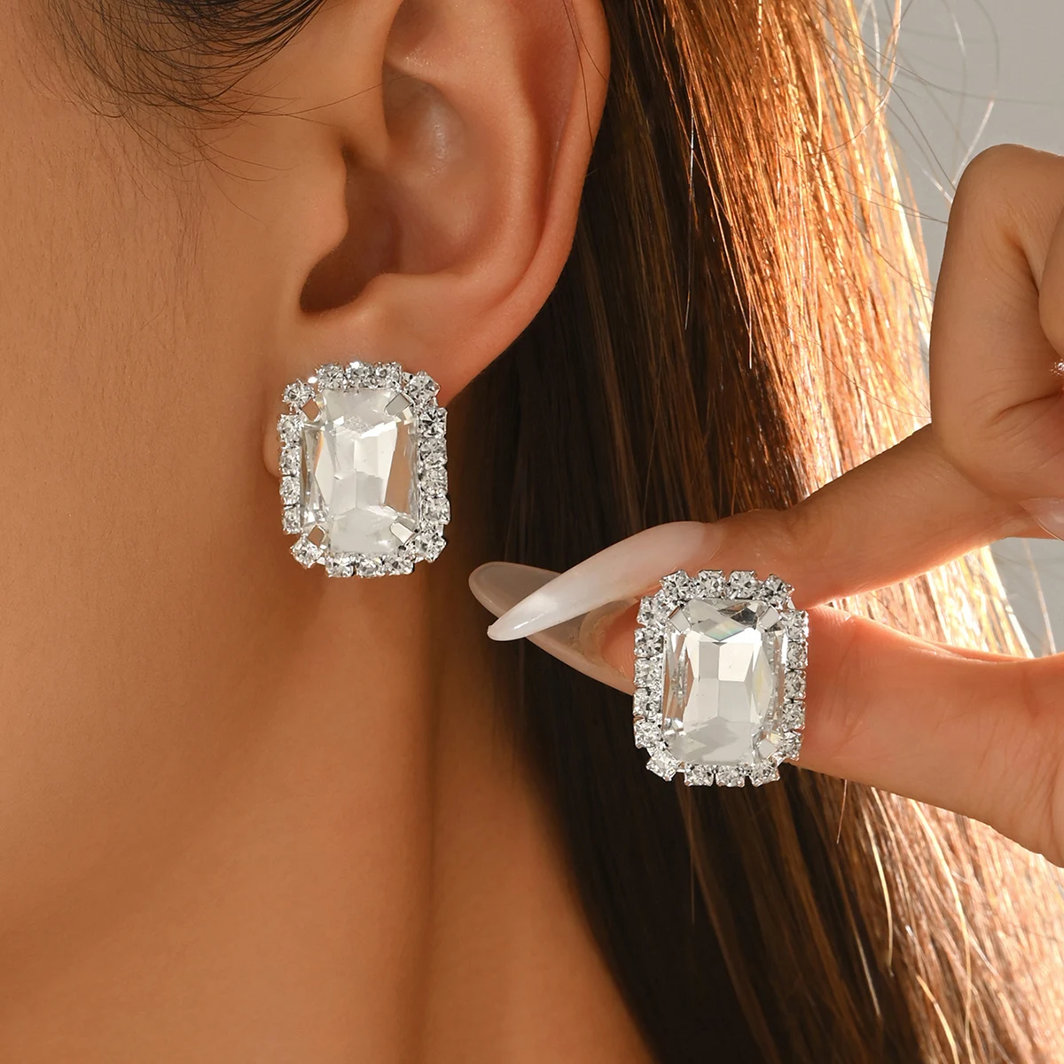 BLIJERY Trendy Fashion Geometric Crystal Clip Earrings For Women Imitation gemstone Earrings Wedding Prom Holiday Jewelry Gifts