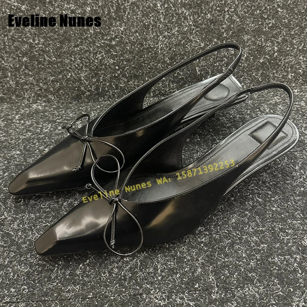 Black Bowknot Back Strap Sandals Pointed Toe Thin Heels Slingback Shallow Women Party Mules Pumps 2024 New Style Retro Shoes