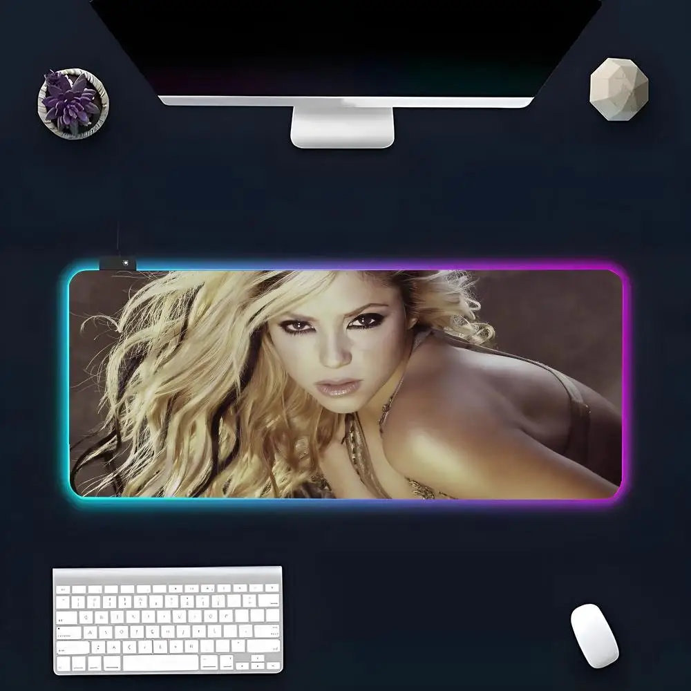 The Singer For S-Shakiraer Mouse Pad RGB Glow Personality Picture Custom PC Table Mat Carpet Mat Game Player Dedicated LED