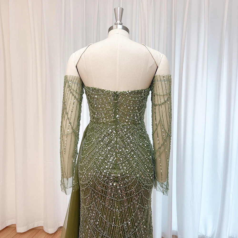 فستان سهرة من Alinovia باللون الأخضر الزيتوني واللؤلؤ العربي للنساء 2025 فاخر كريستال حورية البحر فستان رسمي لحفلات الزفاف حسب الطلب #4