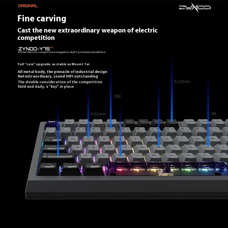 ZYNOO Y75 Pro Gaming Keyboard CNC Aluminum Shell Support 0.01MM RT 8K Polling Rate 0.125MS Latency Customized Magnetic Switch