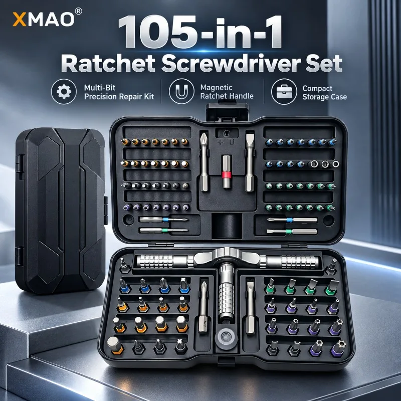 105-in-1 Precision Ratchet Screwdriver Set, S2 Steel Magnetic Bit Kit with 3-Way Handle for Electronics, PC, Home Repair
