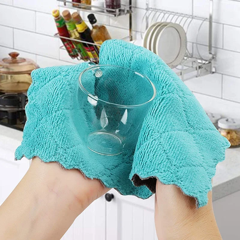 1/3/5Pcs Kitchen Dish Towels Dish Cloths Absorbent Kitchen Towels Coral Velvet Dishcloths Nonstick Oil Fast Drying Washcloths