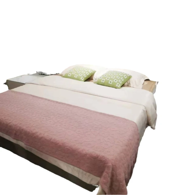 

Light luxury modern leather bed, double solid wood, master bedroom bed