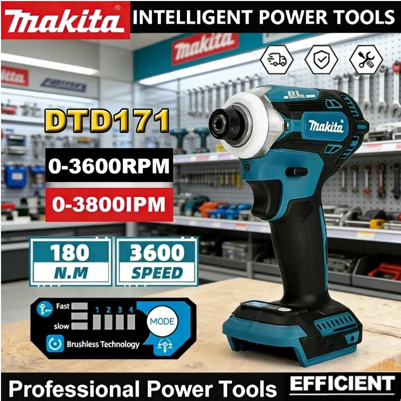 

Makita DTD173 Fit 18V Battery Blue Brushless Lithium-Ion Cordless Impact Driver, Multifunctional Power Tool with Drill Bits
