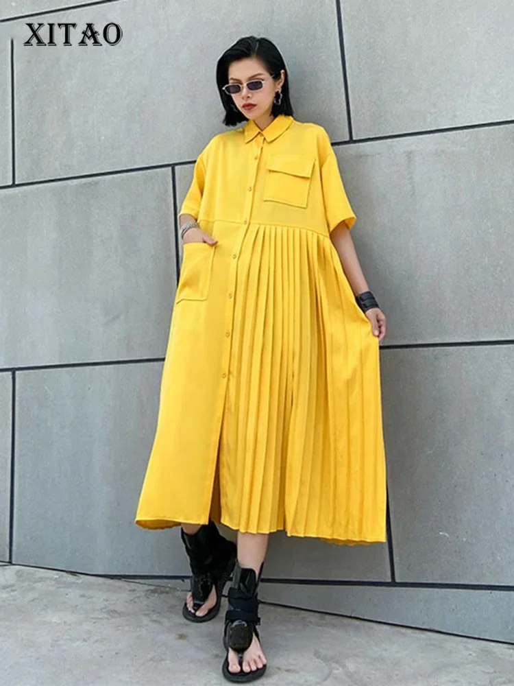 

XITAO Dress Fashion New Women Pocket Vintage Single Breast Goddess Fan Minority Style Loose Dress DMY4747