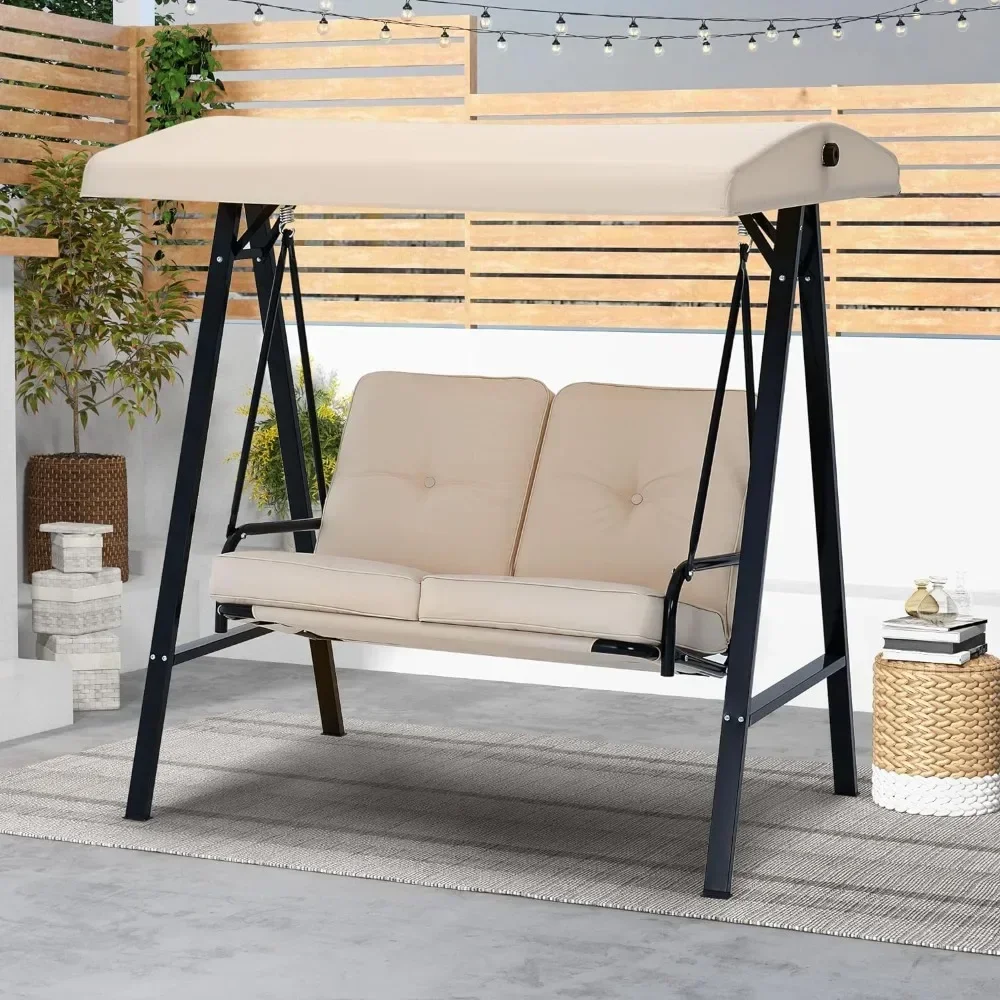 

Outdoor Swing, 3-Seat Porch Swings with Adjustable Canopy, Swing Bench with Removable Cushion, Garden Patio Swing