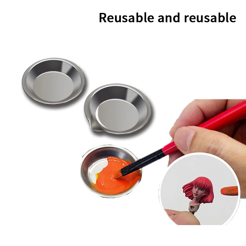 New 10Pcs Makeup Palette Stainless Steel Small Round Paint Tray Artist Watercolours Paint Mixing Palette Tray For Artist