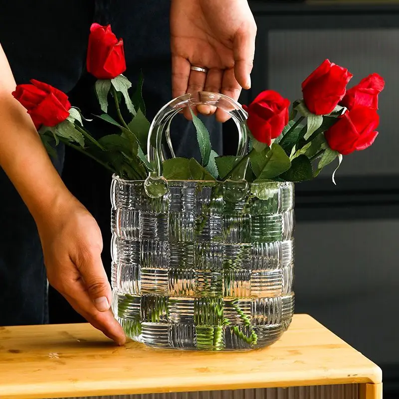 Nordic Diana Handbag Clear Glass Vase, Dual-use Hydroponic Pot & Mini Fish Tank, Living Room Table Decor