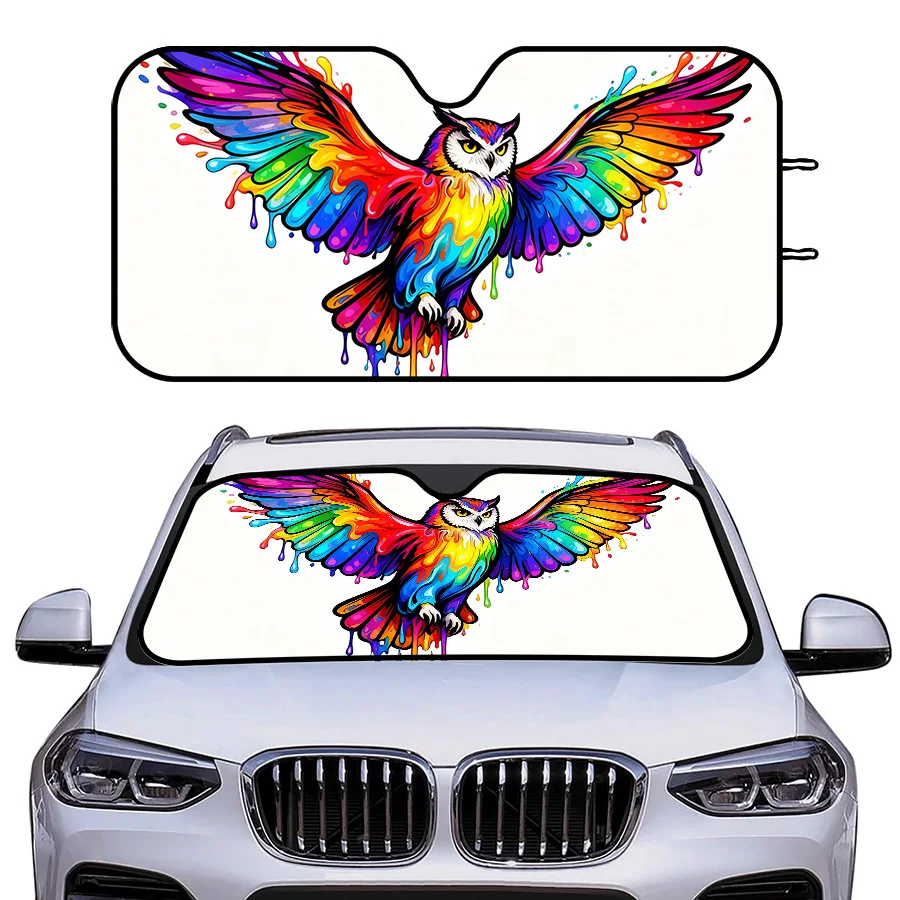 Versatile Collapsible Car Window Sunshade, Available In Three Sizes, Fits Most Vehicles, Features A Colorful Owl Design With Dri