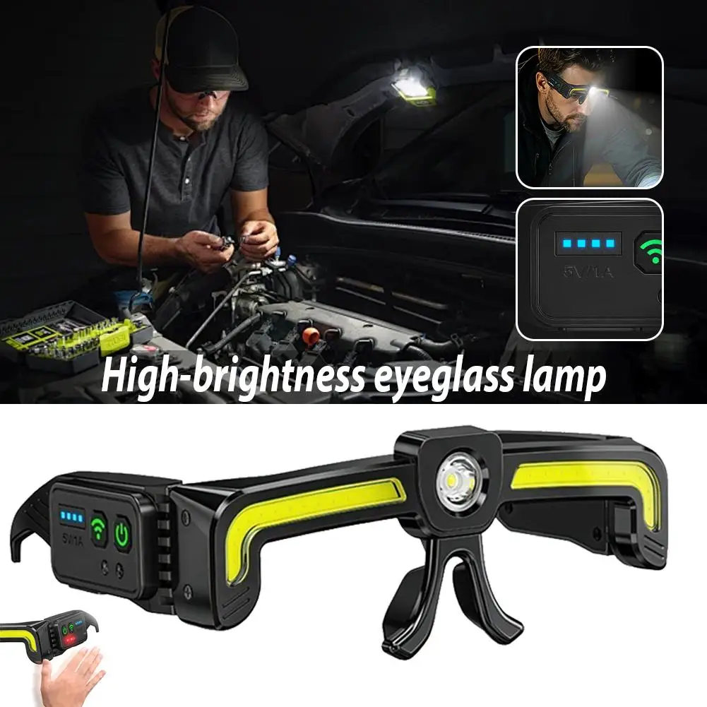 Rechargeable LED Glasses Work Light Flood Dual Beam Hands-Free Mechanic Headlamp Auto Maintenance Workshop Multifunctional Light