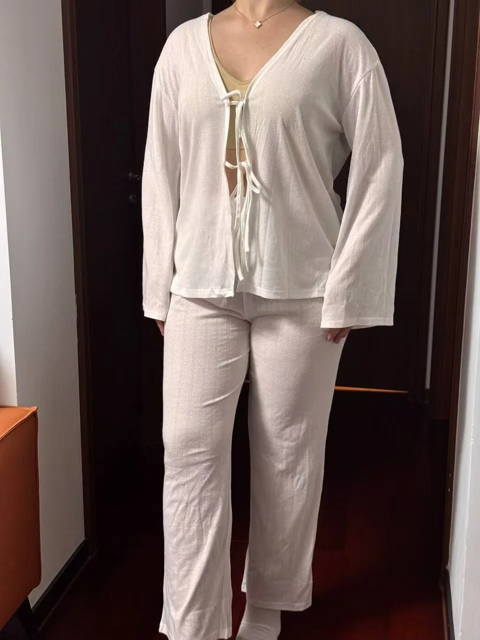 

Женская пижама, свободный пижамный комплект, белая пижама с длинными рукавами, одежда для сна для 2026 Новая Русская Пижама