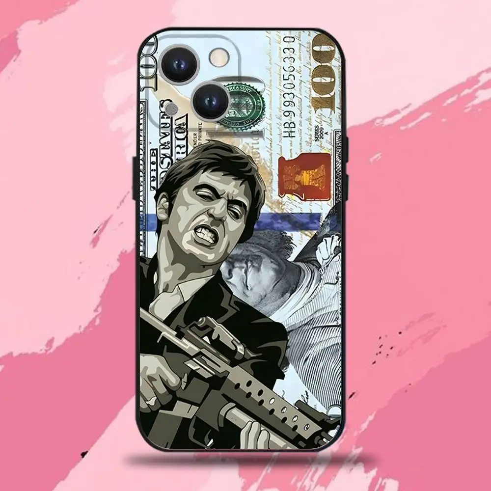 حافظة هاتف S-Scarfaces Tony M-Montana لهاتف iPhone 16,15,14,13,12,11 Plus,Pro Max,XS,X,XR,SE,Mini,8,7,غطاء أسود من السيليكون الناعم