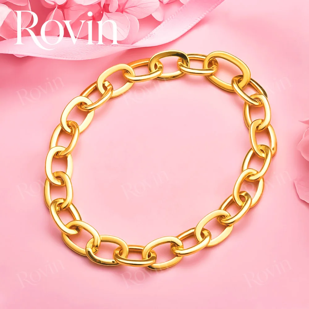 18K Gold 8-inch Exquisite Wide Cuban Bracelet for Men and Women, Fashionable Wedding Party Jewelry