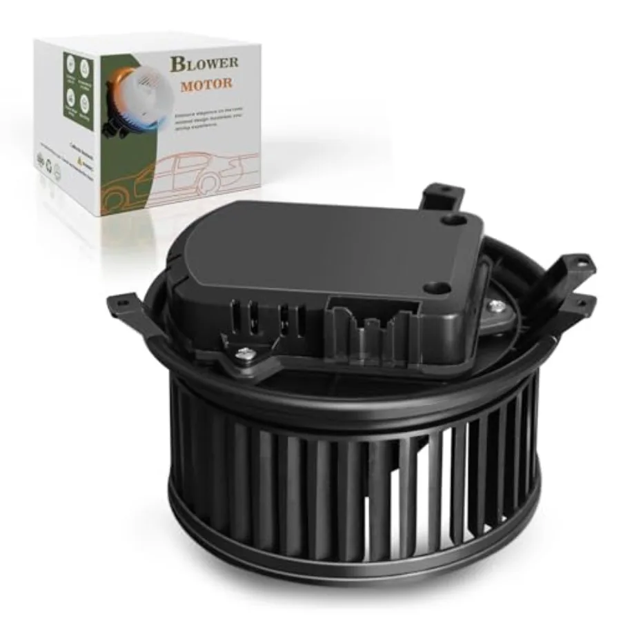 

AC heater blower motor with resistor for automotive HVAC systems, black plastic housing, brushless design for quiet and efficie