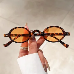 Luxury Brand Designer Oval Sunglasses Women For Men Fashion Vintage Punk Trendy Sun Glasses Small Frame Rivet Hip Hop Shades UV