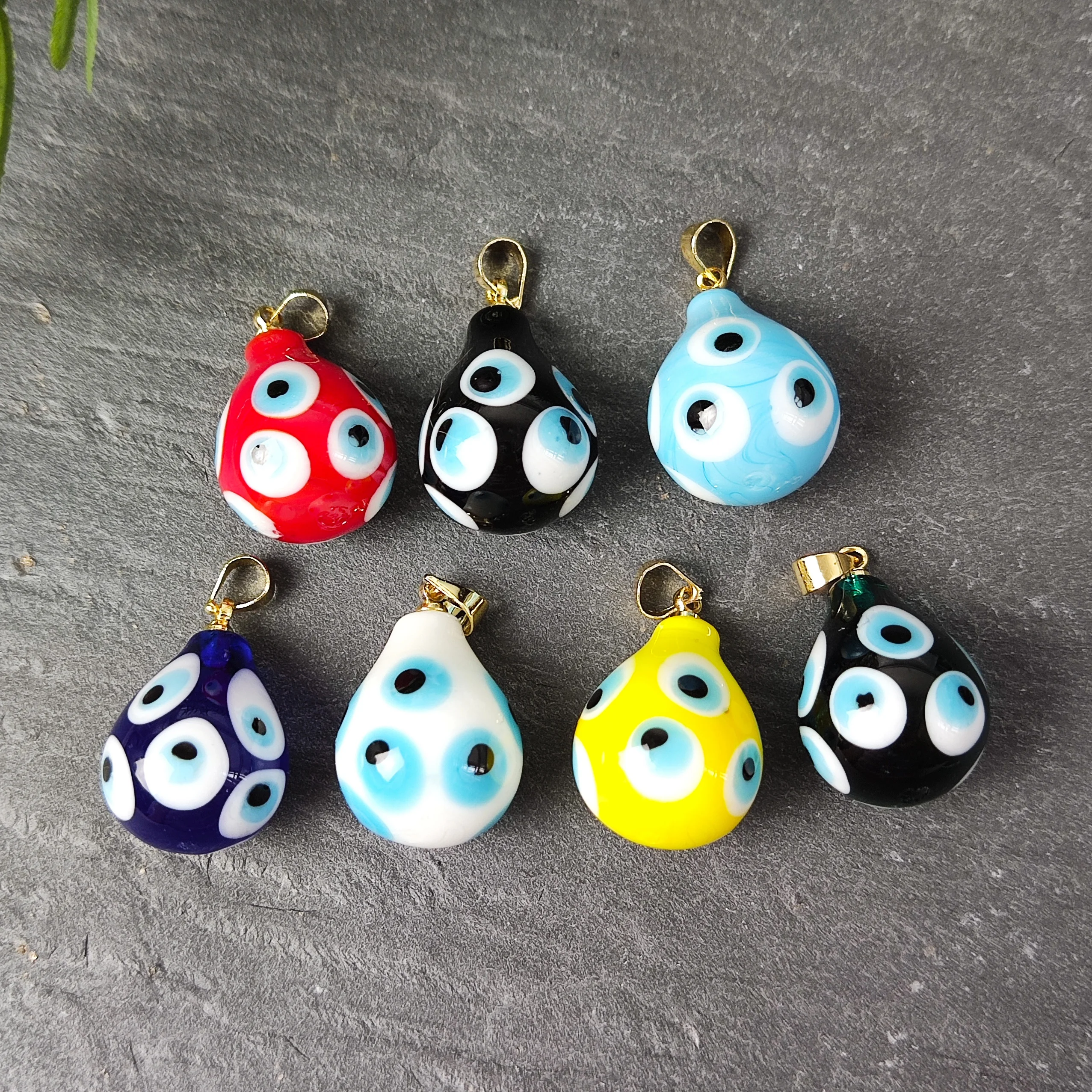 5pcs Coloured Glaze Evil Eye Charm, DIY Necklace Earring Jewelry Accessories, Jewelry Supplies, Red/Black/Yellow Eye Charm