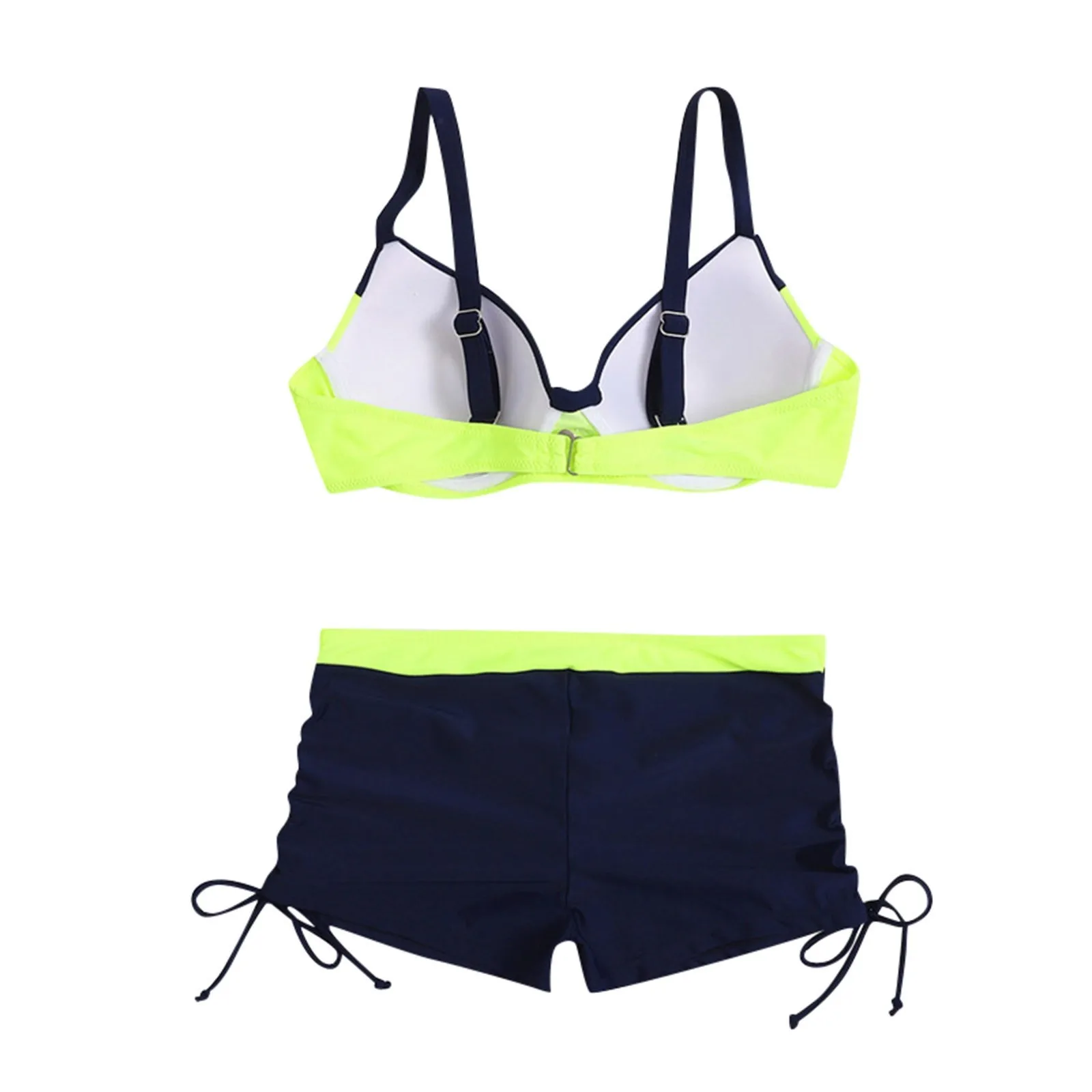 Moda damska Sexy kolorowe stroje kąpielowe zestawy kostium kąpielowy typu Push Up wyściełane solidne Bikini luźne spodenki Swimpants 2-częściowe