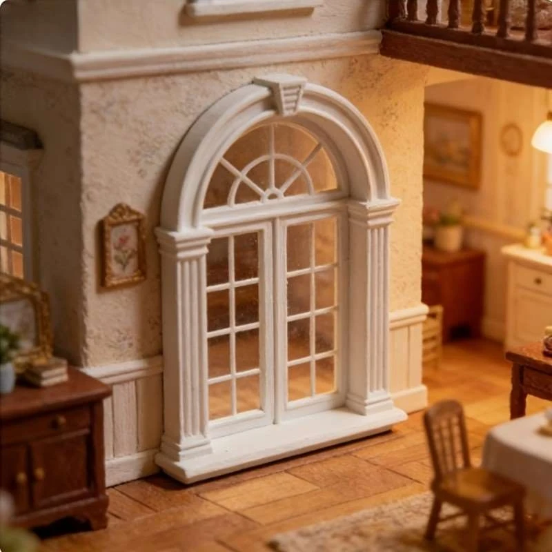 Dollhouse Vintage Arched Window Frame Miniature for Living Room Dining Bedroom Scene Building Parts