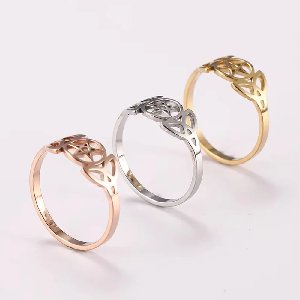 COOLTIME Women Supernatural Pentagram Rings Stainless Steel Fashion Irish Celtic Knot Amulet Finger Ring Jewelry Gift Wholesale