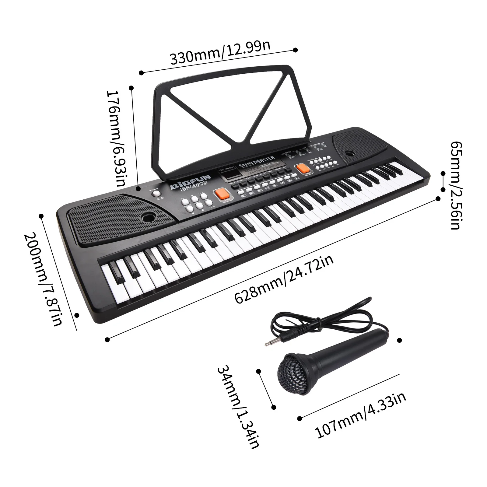 61 Keys Rechargeable Electronic Organ Kids Electric Piano with Microphone Black Digital Music Electronic Keyboard LED Display