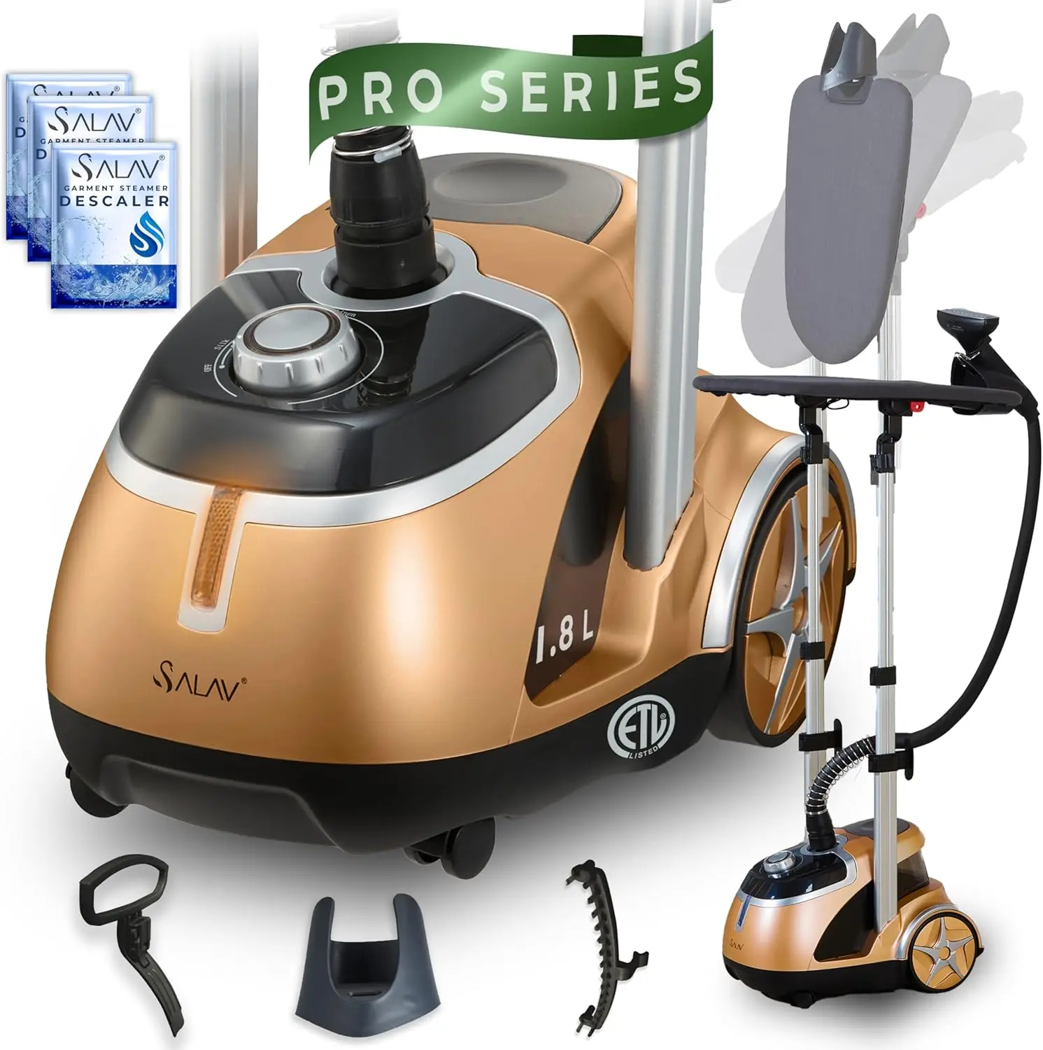 

Pro Series Standing Garment Steamer & Ironing Board – 1500W, 4 Steam Levels, Stainless Steel Plate, 1.8L Tank