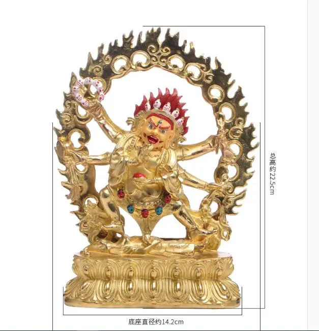 large High-grade gold gilding Buddha brass statue HOME family effective protection Tibetan Nepal Six armed mahagala Buddha