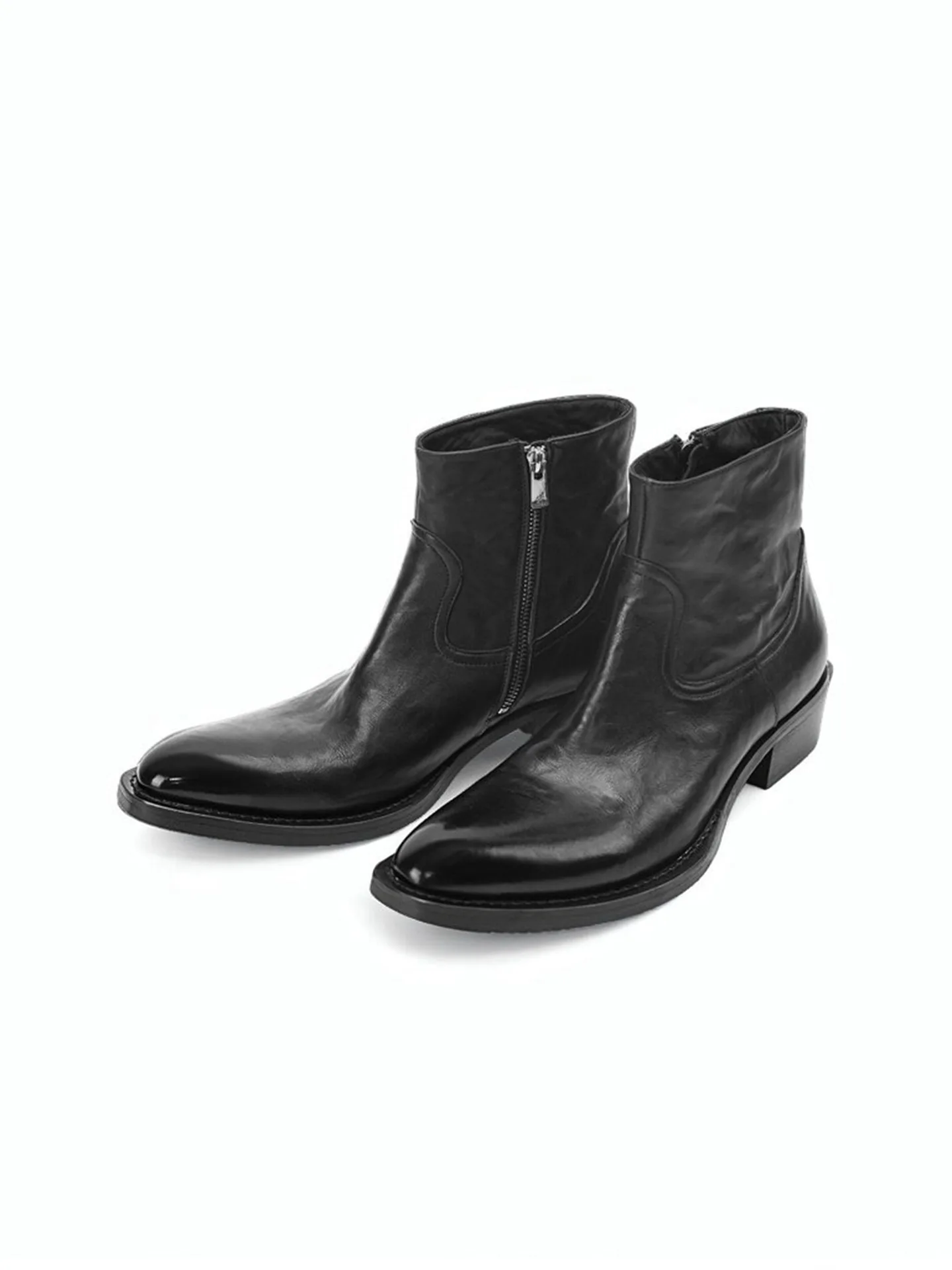 Chelsea boots men's side zipper derby upturned short boots high top casual leather shoes wizard derby shoes